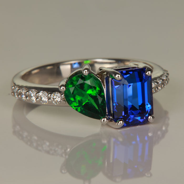 tanzanite tsavorite garnet ring white gold diamonds