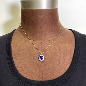 diamond halo tanzanite oval pendant