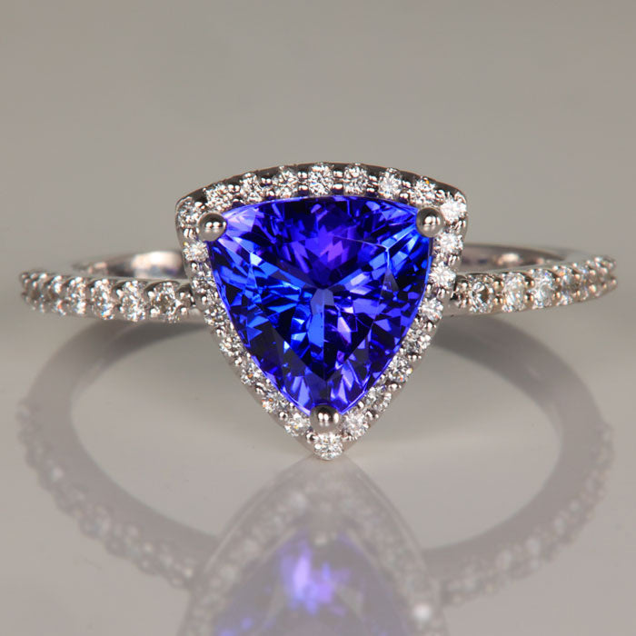 trilliant cut tanzanite white gold ring with diamonds