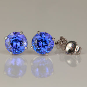 violet blue tanzanite stud earrings in white gold