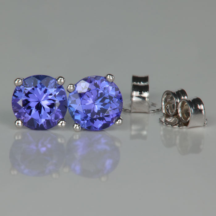 blue and violet tanzanite stud earrings