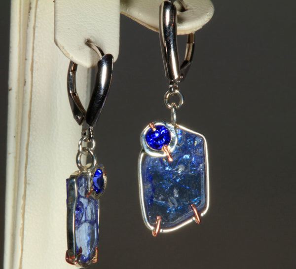 Natural Tanzanite Crystal Lever Back Earrings