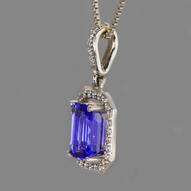Tanzanite and Diamond Halo Pendant in 14kt White Gold