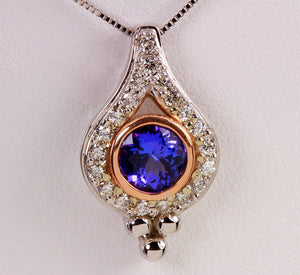 White and Rose Gold Tanzanite Pendant 1.22 Carat AAA Color