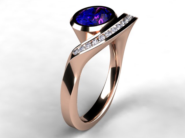 Oval Bluish Violet Vivid Color Tanzanite and Diamond Ring
