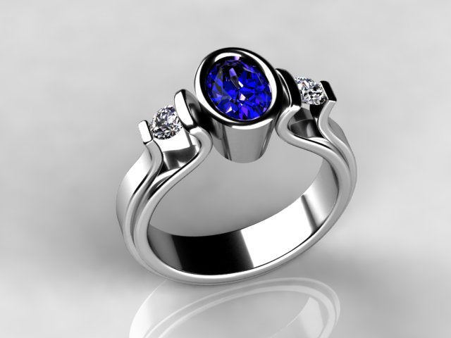 Custom Oval Tanzanite with .25 Carats of Ideal Cut Diamonds