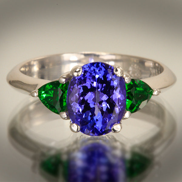 Tanzanite and Tsavorite Garnet Ring