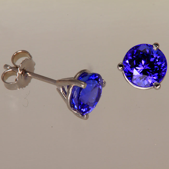 Vivid Color Tanzanite Stud Earrings 2.71 Carats