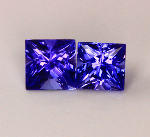 Princess Cut Tanzanite Pair 1.63 Carat BVV Color