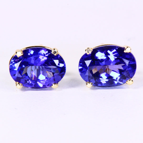 Oval Tanzanite Stud Earrings 1.82 Carats With Vivid Color