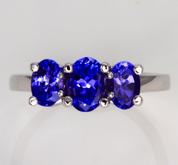 Tanzanite 3 Stone Ring in White Gold
