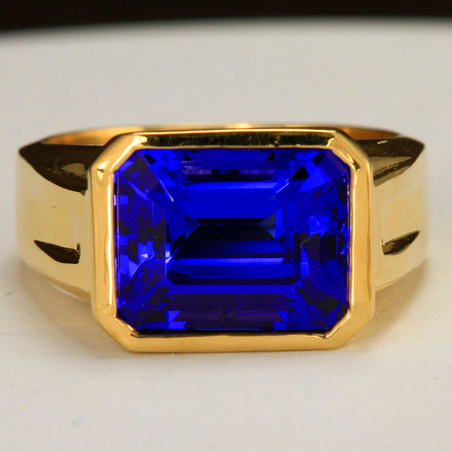 Men's 18K Yellow Gold Tanzanite Ring 9.57 Carats - Tanzanite Jewelry Designs