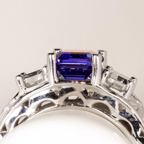 Exceptional Tanzanite and Diamond Three Stone Ring