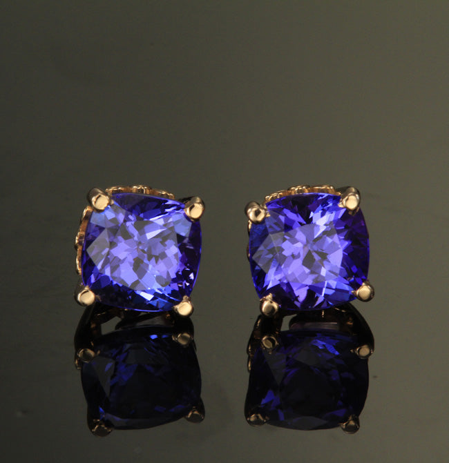 Tanzanite Square Cushion Earrings 3.04 Carats