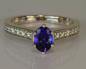 White Gold Tanzanite Ring With A .93 Carat Tanzanite With Exceptional Color