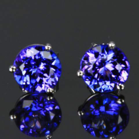 14K White Gold Round Stud Tanzanite Earrings 2.93 Carats