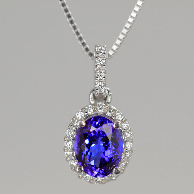 Vivid Color Tanzanite Halo Pendant 1.78 Carats  