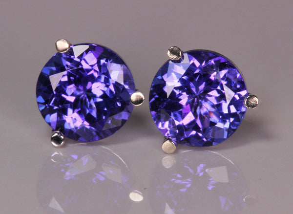Tanzanite Studs 2.79 Carats AAA Blue Violet Vivid Color.