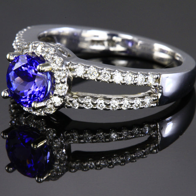 Tanzanite Split Shank Halo Ring 1.19 Carats