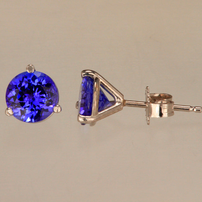 Round Tanzanite Stud Earrings Weigh 1.90 Carats