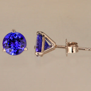 Round Tanzanite Stud Earrings Weigh 1.90 Carats