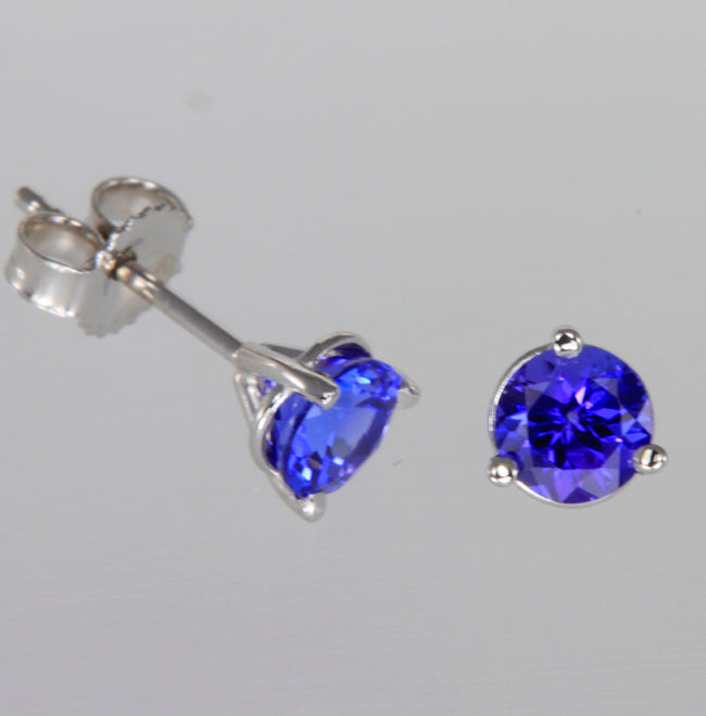 Exceptional Color Tanzanite Stud Earrings .90 Carats