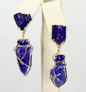 Artistic Natural Crystal and Faceted Tanzanite Earrings