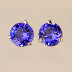 Round Tanzanite Stud Earrings Weigh 1.90 Carats