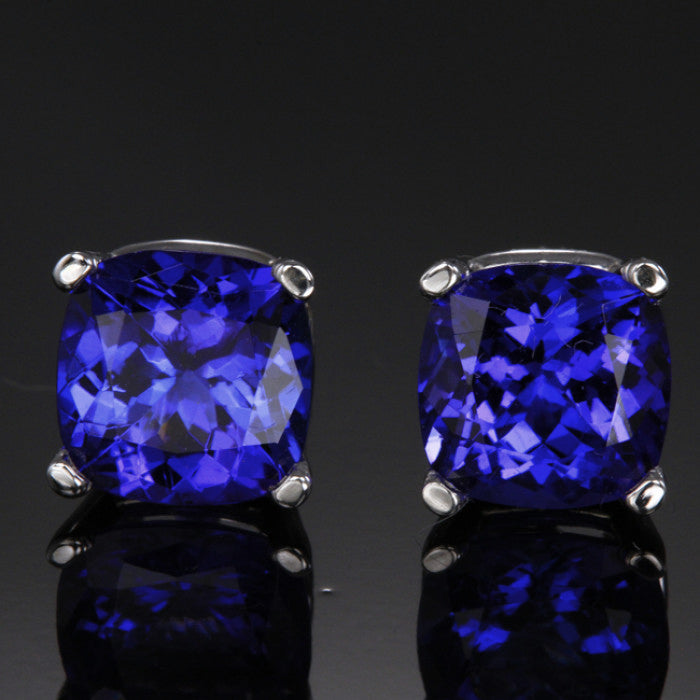 Tanzanite Square Cushion Earrings 4.32 Carats