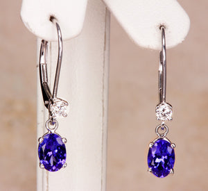 Tanzanite Earrings Drop 1.64 Carat Blue Violet Intense Color