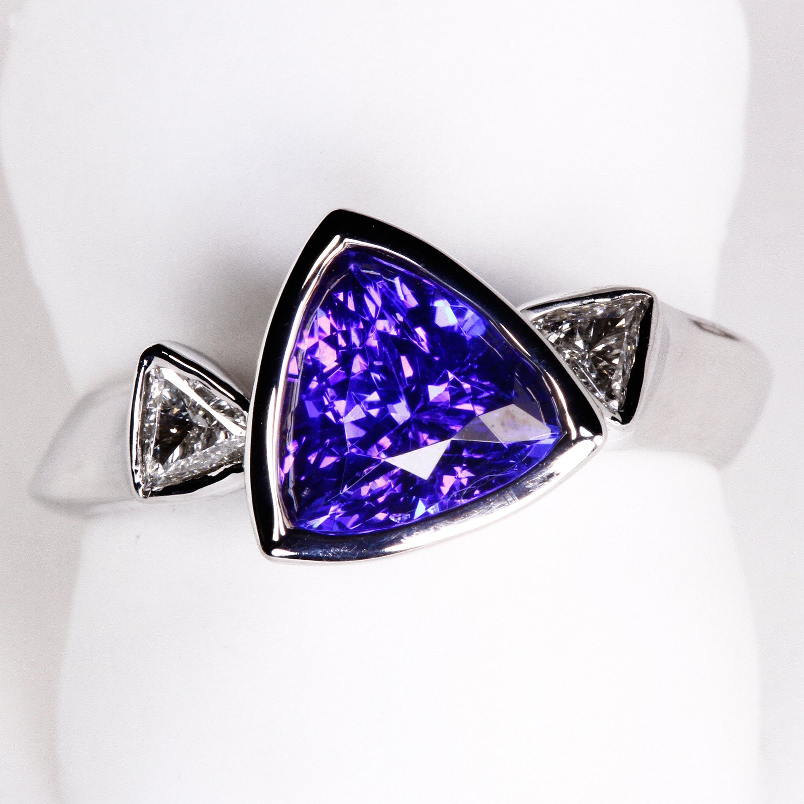 Trilliant Tanzanite Ring With Trilliant Diamonds