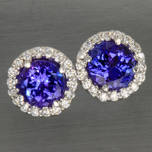 Tanzanite Diamond Halo Earrings 2.31 Carats