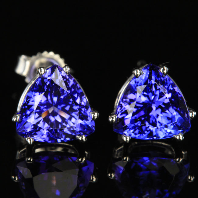 Trilliant Tanznaite Earrings 4.27 Carats Total Weight