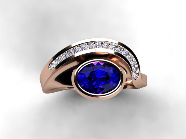 Oval Bluish Violet Vivid Color Tanzanite and Diamond Ring