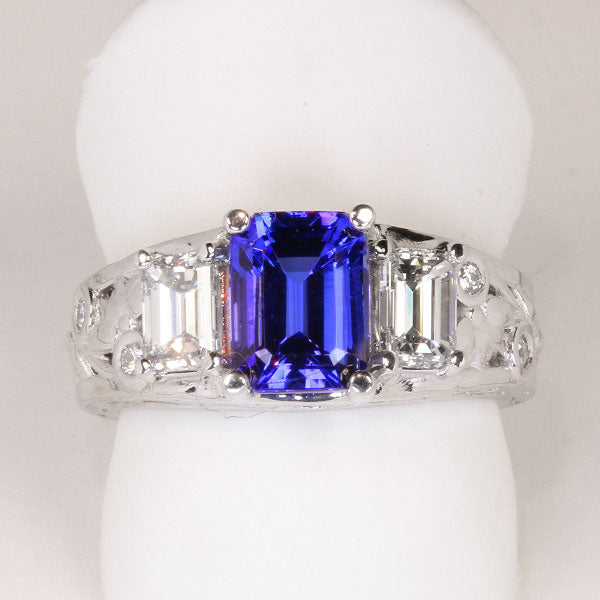 Exceptional Tanzanite Three Stone Ring