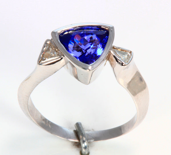 Beautiful Trilliant Tanzanite Ring With Trilliant Diamonds