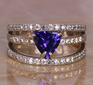 Trilliant Tanzanite Ring with Blue Violet Exceptional Color Designed by Christopher Michael