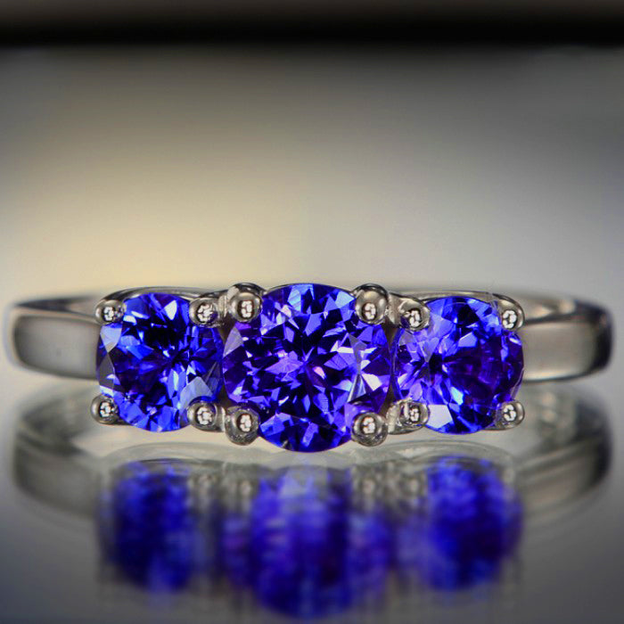 Tanzanite Three Stone Ring in 14 Karat White Gold