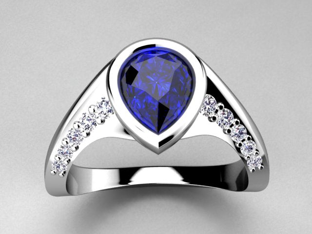 Tanzanite Diamond Ring With 8x6  Pear-shape Center