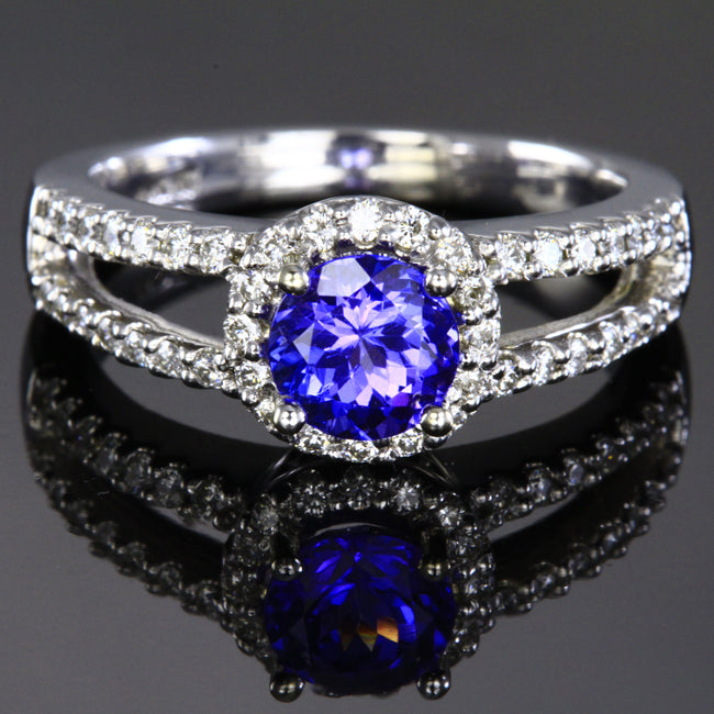 Tanzanite Split Shank Halo Ring 1.19 Carats