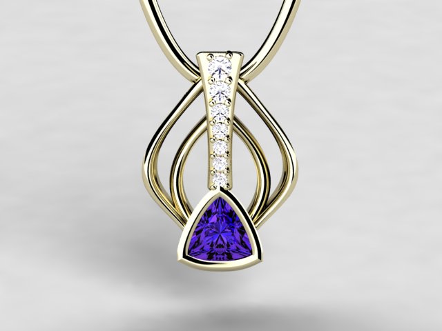 Trilliant 7 mm. Vivid Color Tanzanite Pendant by Christopher Michael