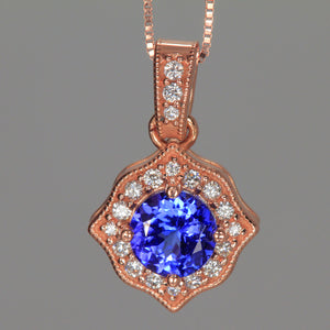 Tanzanite Pendant in 14 kt Rose Gold With Diamond