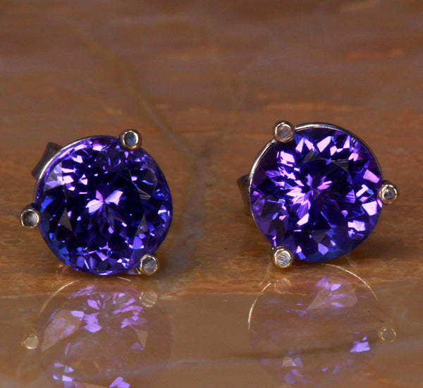 Round Tanzanite Earrings 2.00 Carat Blue Violet Vivid Color