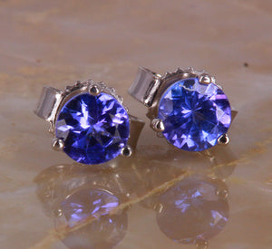 Tanzanite Earrings .53 Carat Blue Violet Intense Color