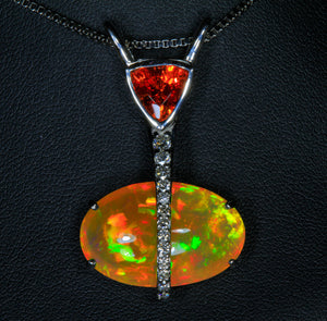 Welo Opal Pendant With Spessartite and Emerald