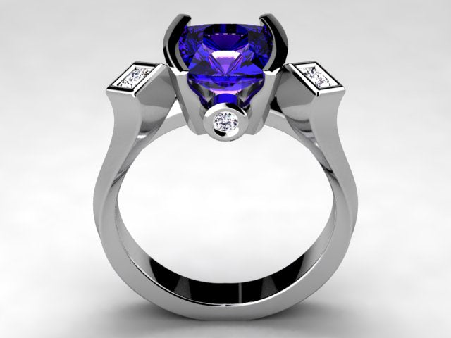 Christopher Michael Original Design With a Vivid Color Antique Cushion Tanzanite