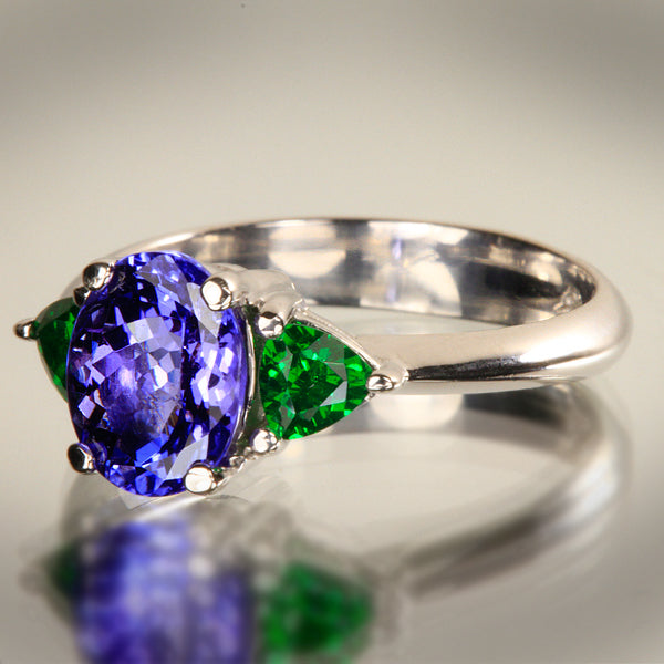Tanzanite and Tsavorite Garnet Ring