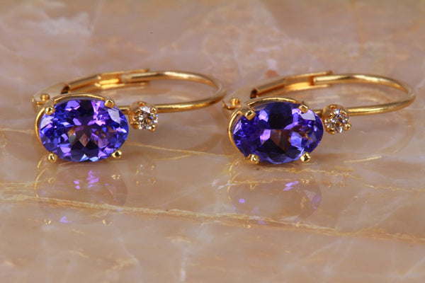 Yellow Gold Tanzanite Earrings 1.70 Carat