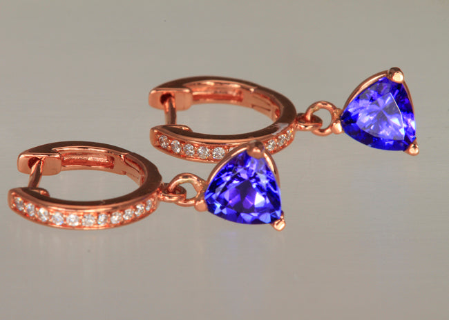 Rose Gold Tanzanite and Diamond Hoop Earrings