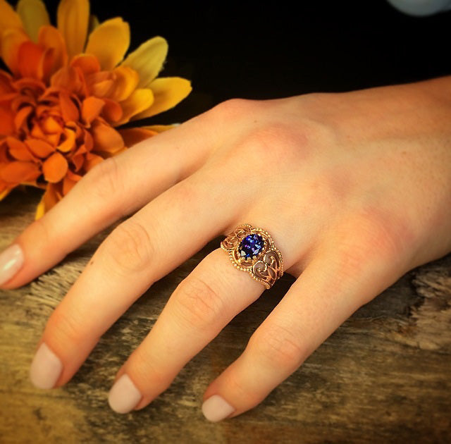 Rose Gold Tanzanite Ring 1.35 Carat Blue Violet Vivid Color